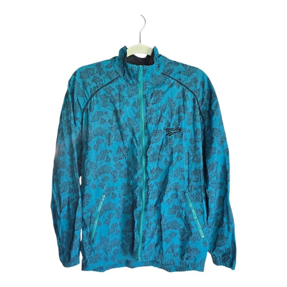 1990's Reebok Teal Leaf Pattern Windbreaker Jacket